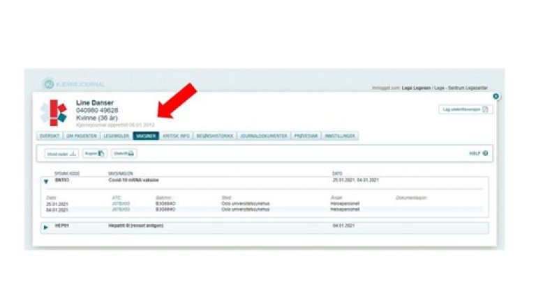 Bilde av vaksiner i kjernejournal