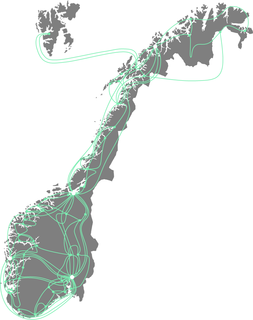 Illustrasjonskart som viser Stamnettets føringsveier