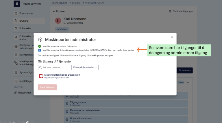 Se hvem som har tilgang til å administrere maskinporten