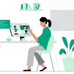 Illustrasjon av dame som har videomøte på datamaskin.