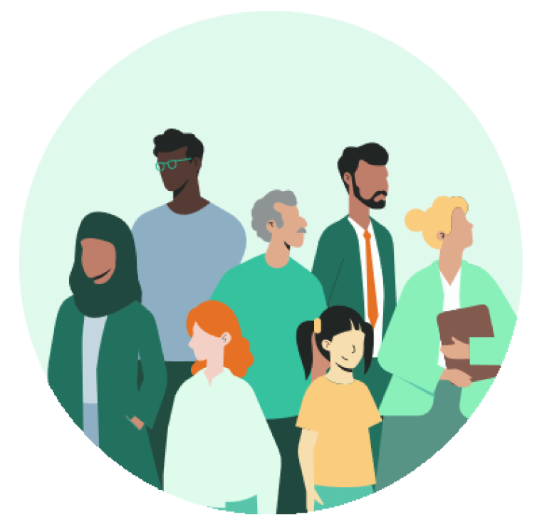 Illustrasjon som viser ulike innbyggere (personer)
