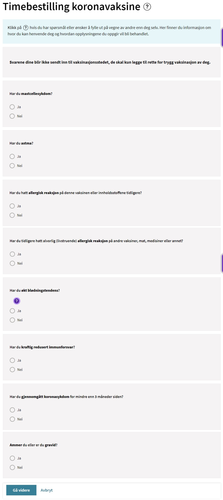 Koronavaksine 2 - Egenerklæring uten innsending