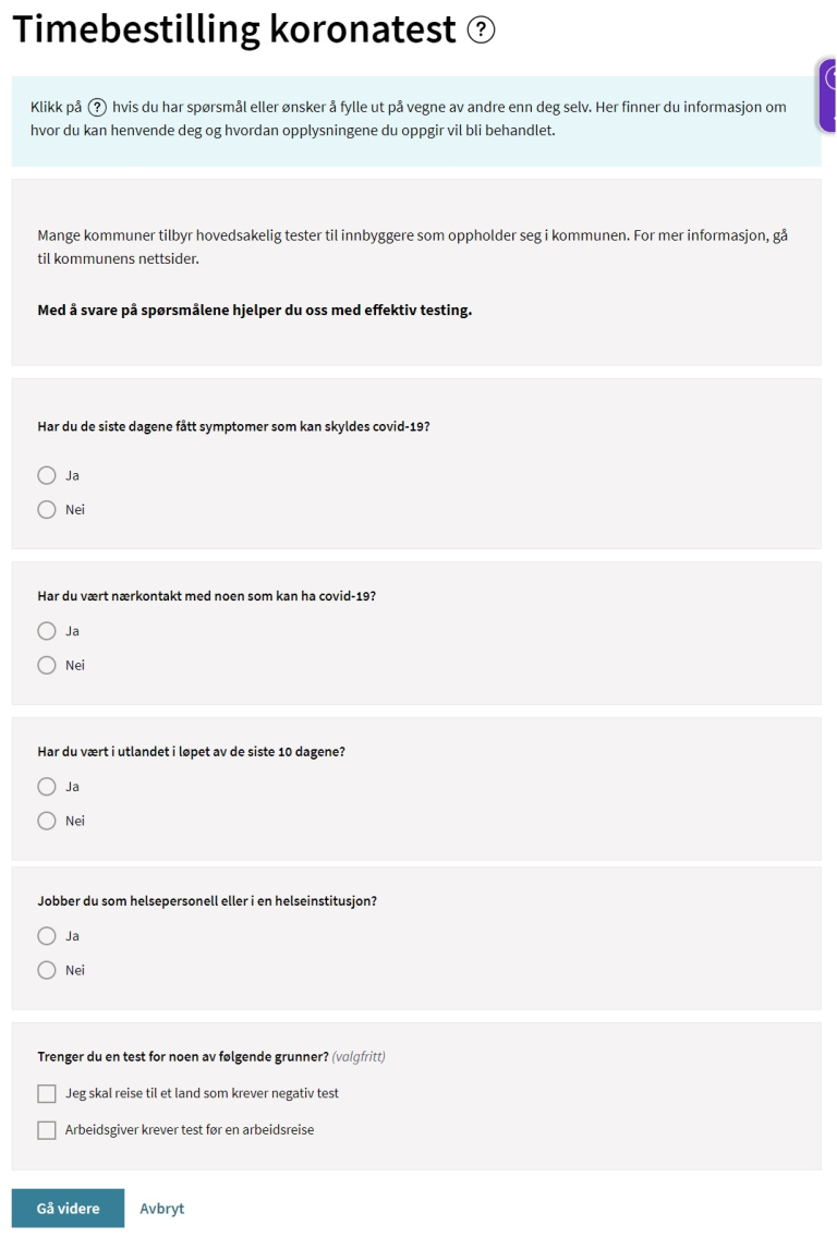 Koronatest 2 - Symptomkartlegging
