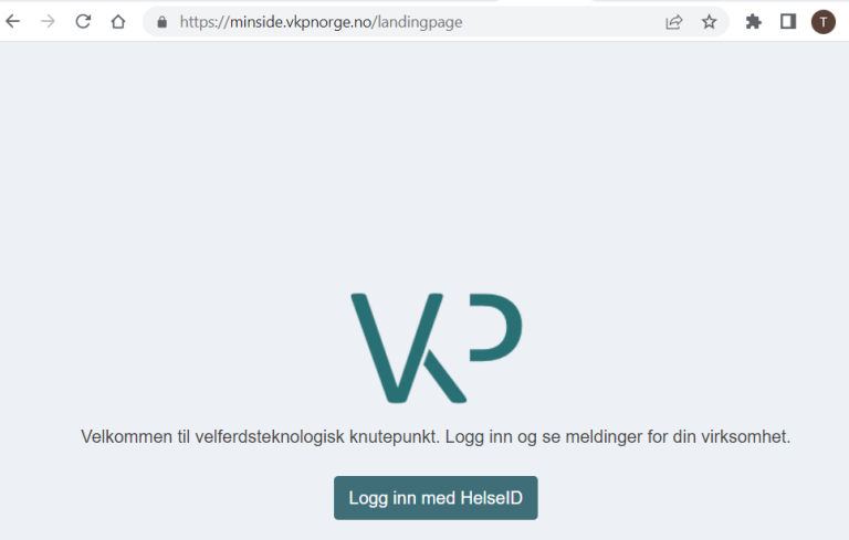 Skjermbilde av innloggingssiden til velferdsteknologisk kuntepunkt