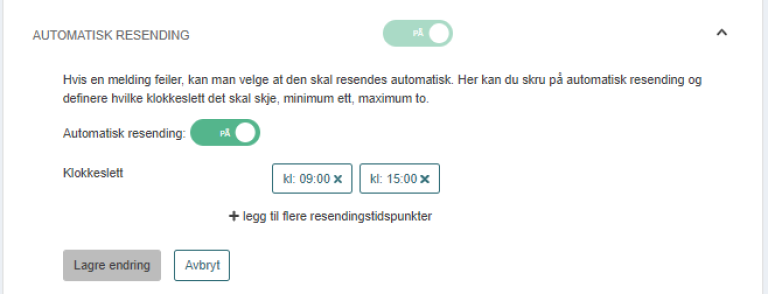 Skjermbilde som viser hvordan meldinger automatisk resendes