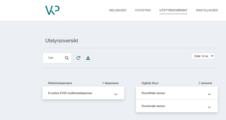 Skjermbilde som viser funksjonen Utstyrsoversikt
