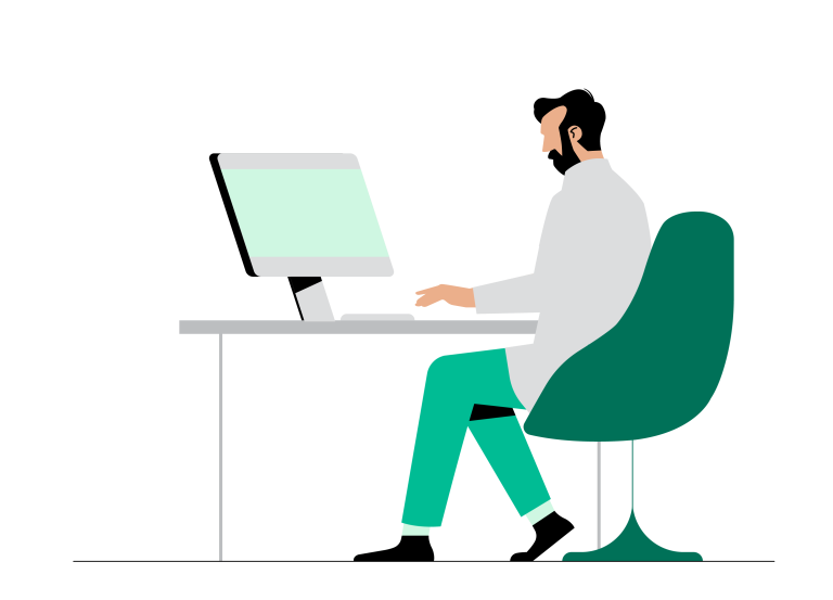 Mannlig lege fremfor PC